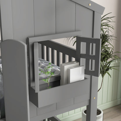 Twin over Twin House Bunk Bed with Roof Design