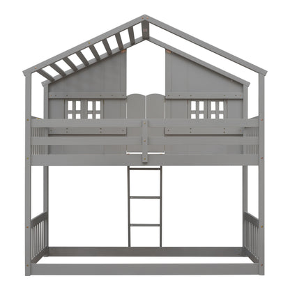 Twin over Twin House Bunk Bed with Roof Design