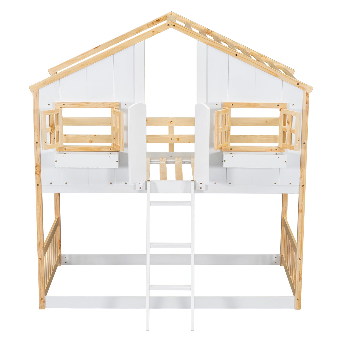 Twin over Twin House Bunk Bed with Roof Design