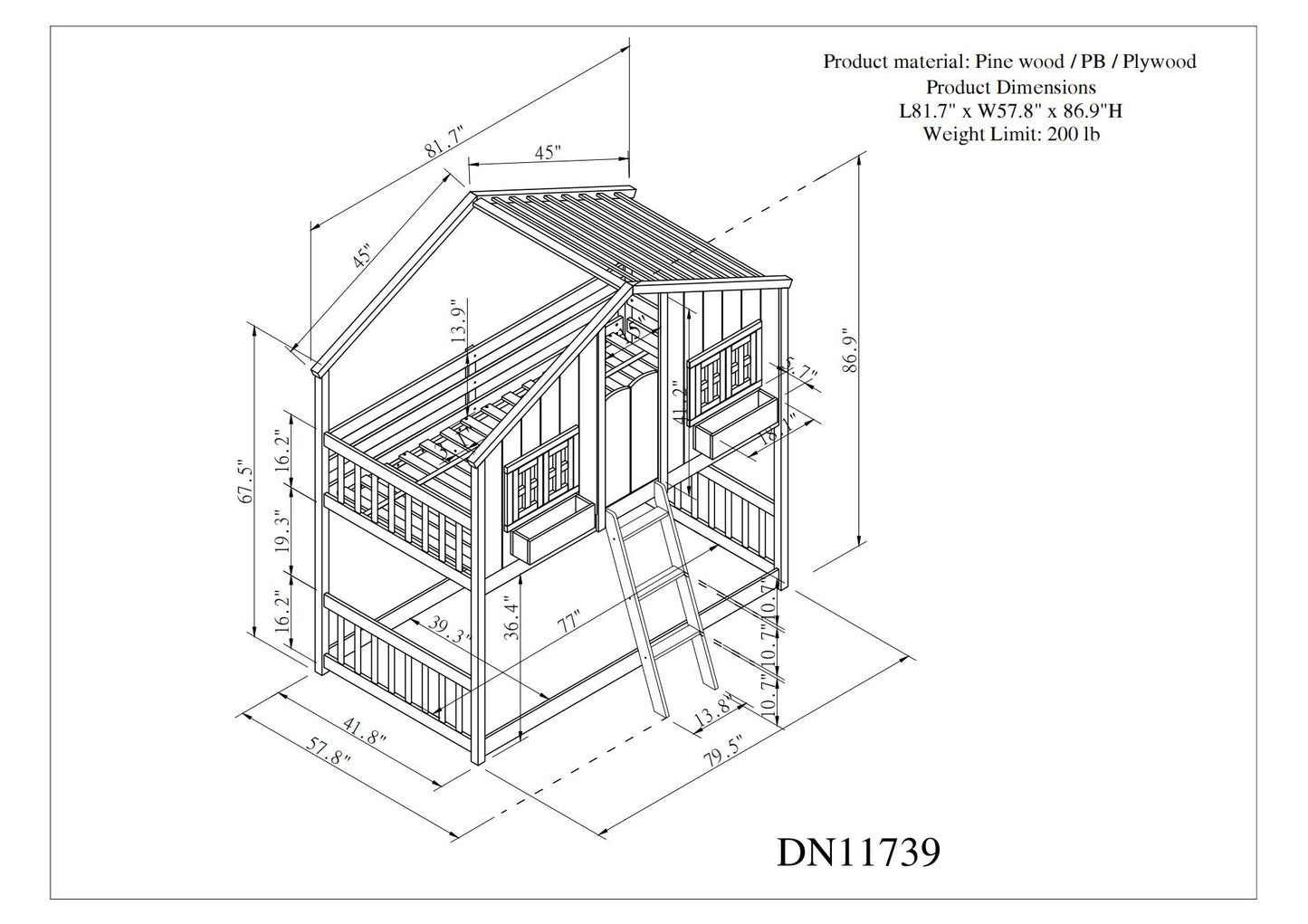 Twin over Twin House Bunk Bed Design