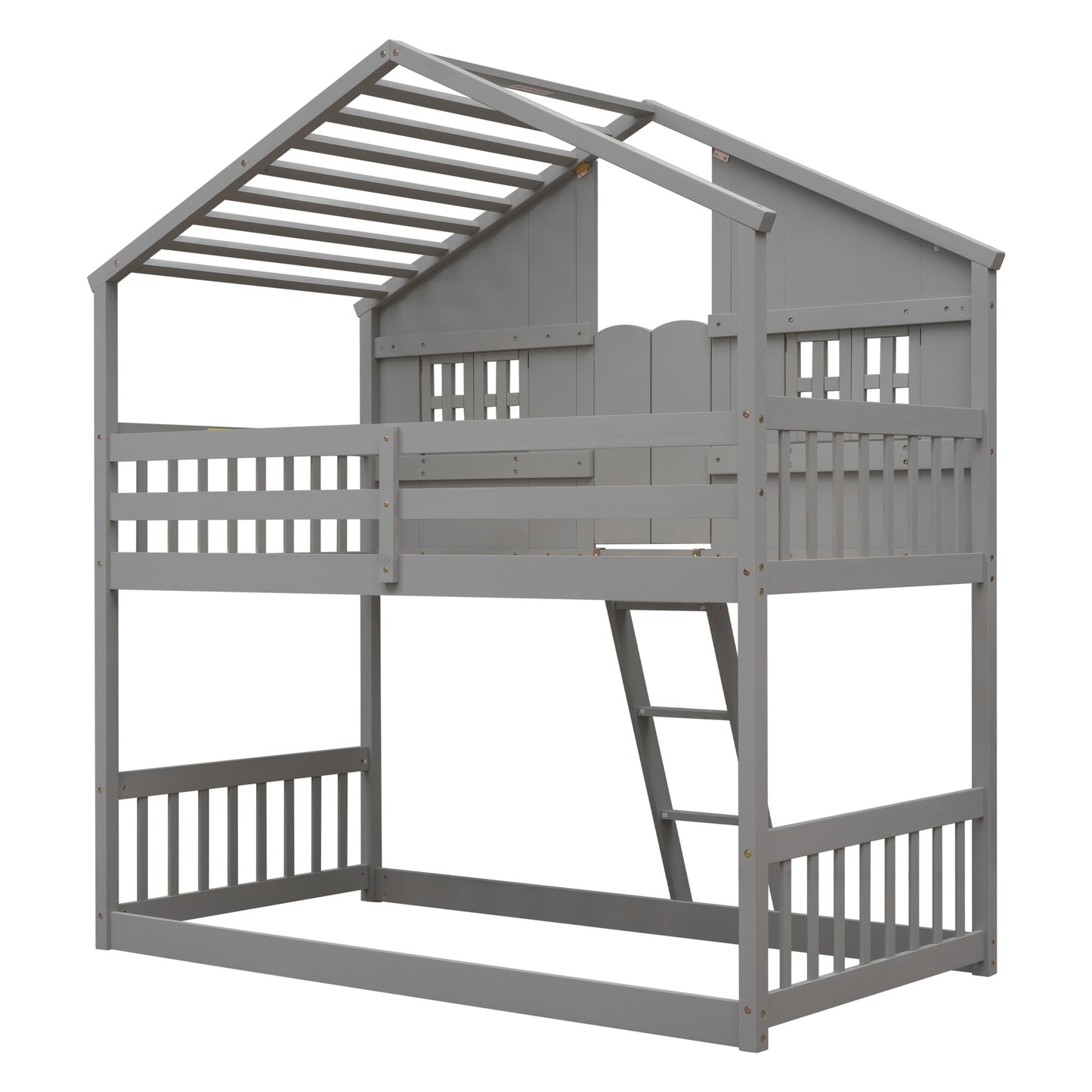 Twin over Twin House Bunk Bed with Roof Design