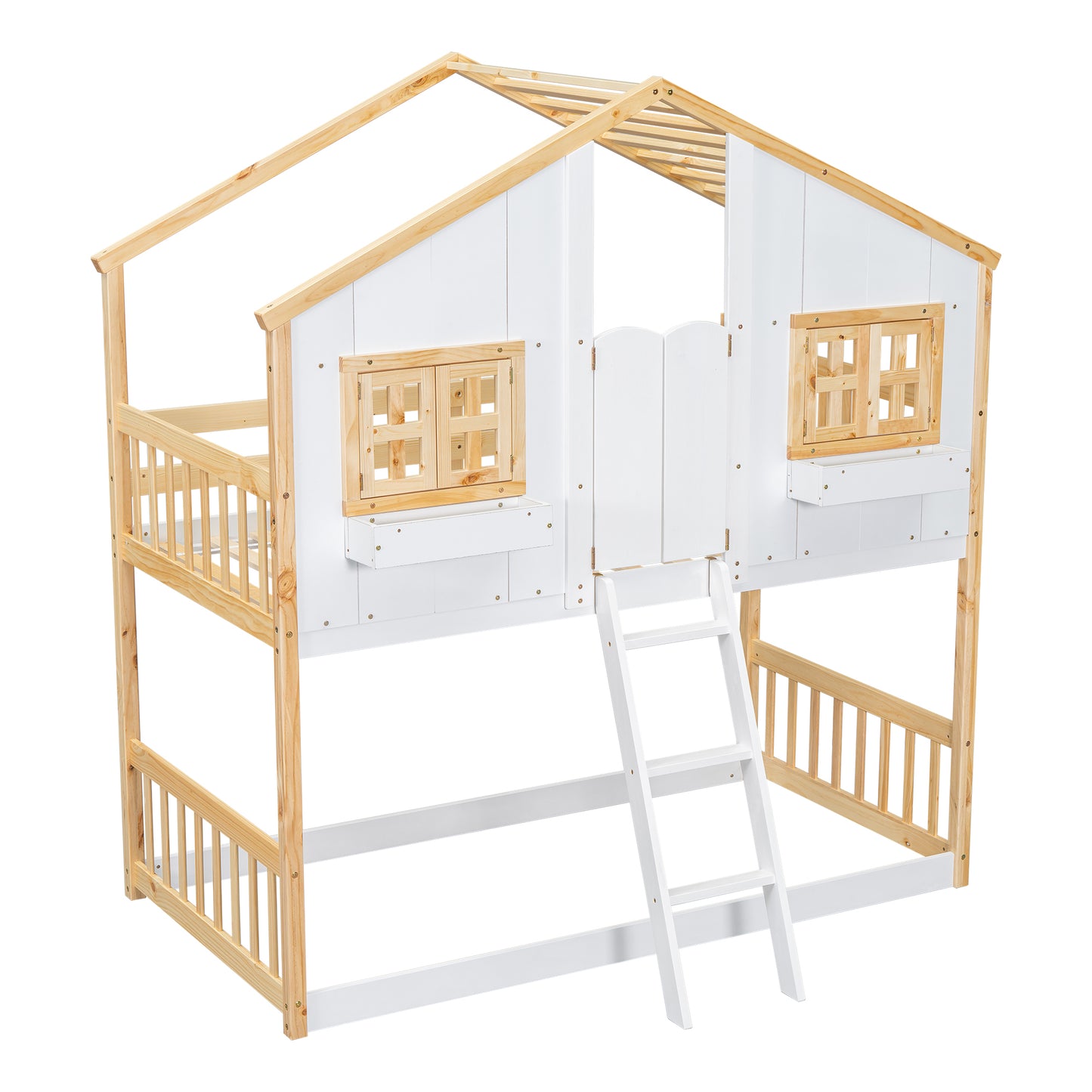 Twin over Twin House Bunk Bed with Roof Design