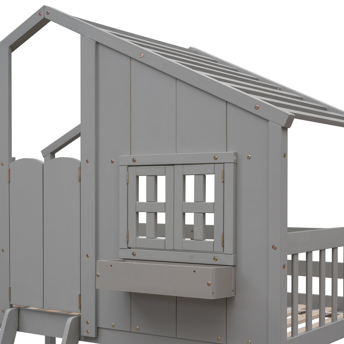 Twin over Twin House Bunk Bed with Roof Design