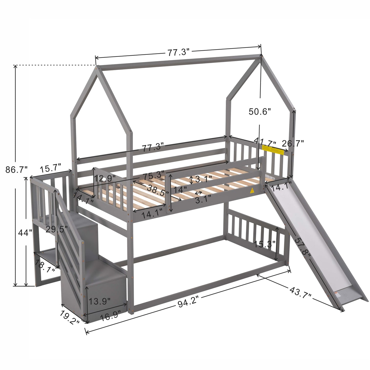 Twin House Bunk Bed with Convertible Slide Design