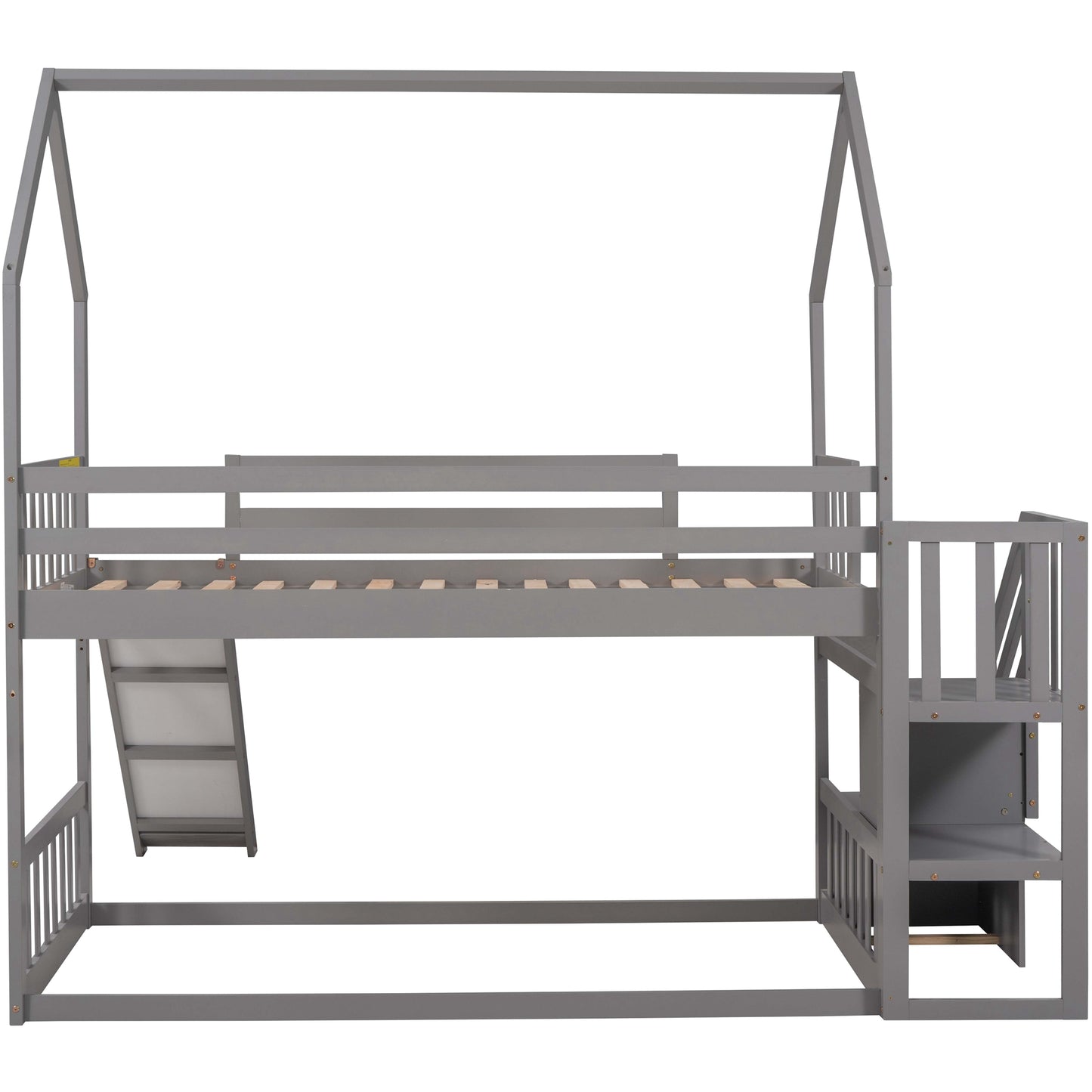 Twin House Bunk Bed with Convertible Slide Design