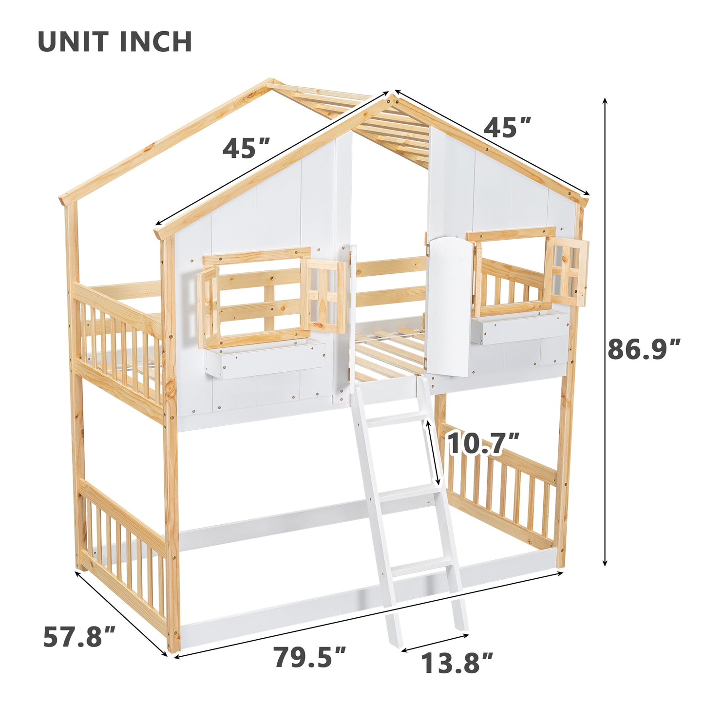 Twin over Twin House Bunk Bed with Roof Design