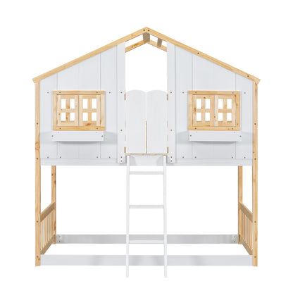 Twin over Twin House Bunk Bed with Roof Design