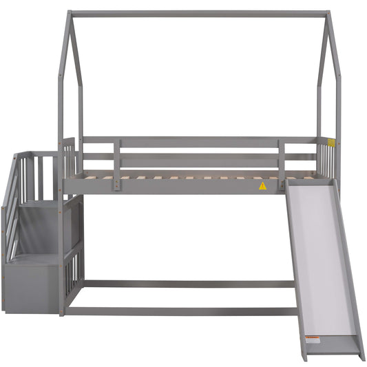 Twin House Bunk Bed with Convertible Slide Design