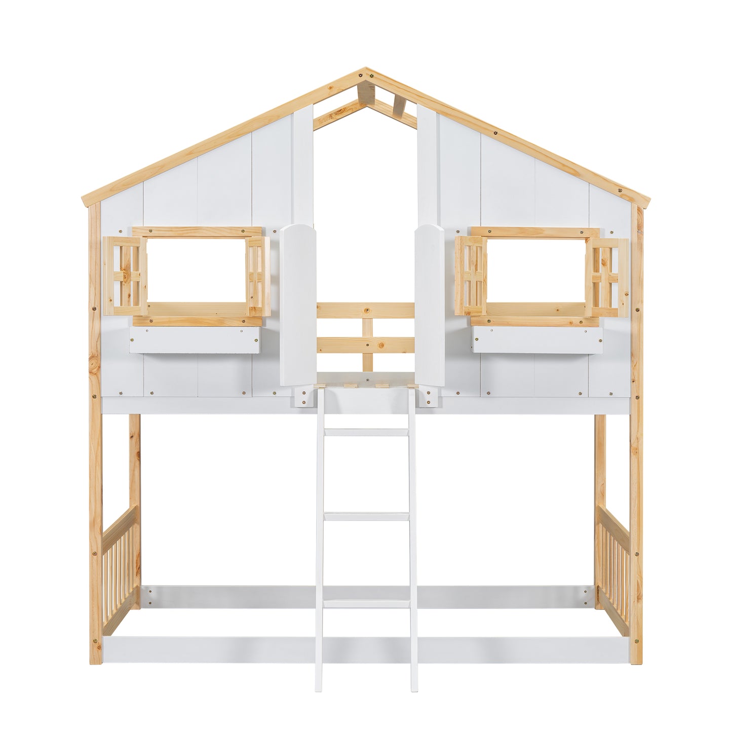 Twin over Twin House Bunk Bed with Roof Design