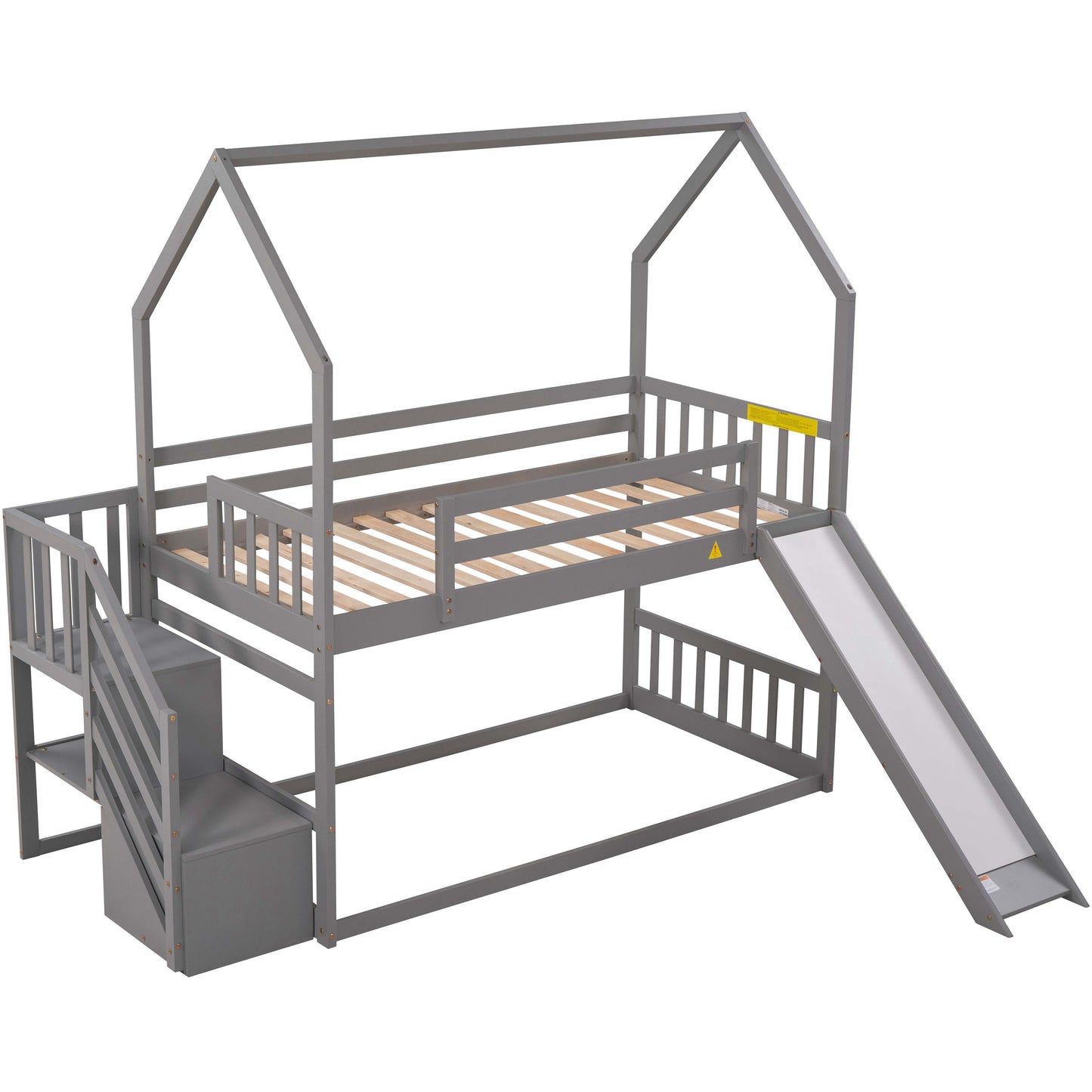 Twin House Bunk Bed with Convertible Slide Design