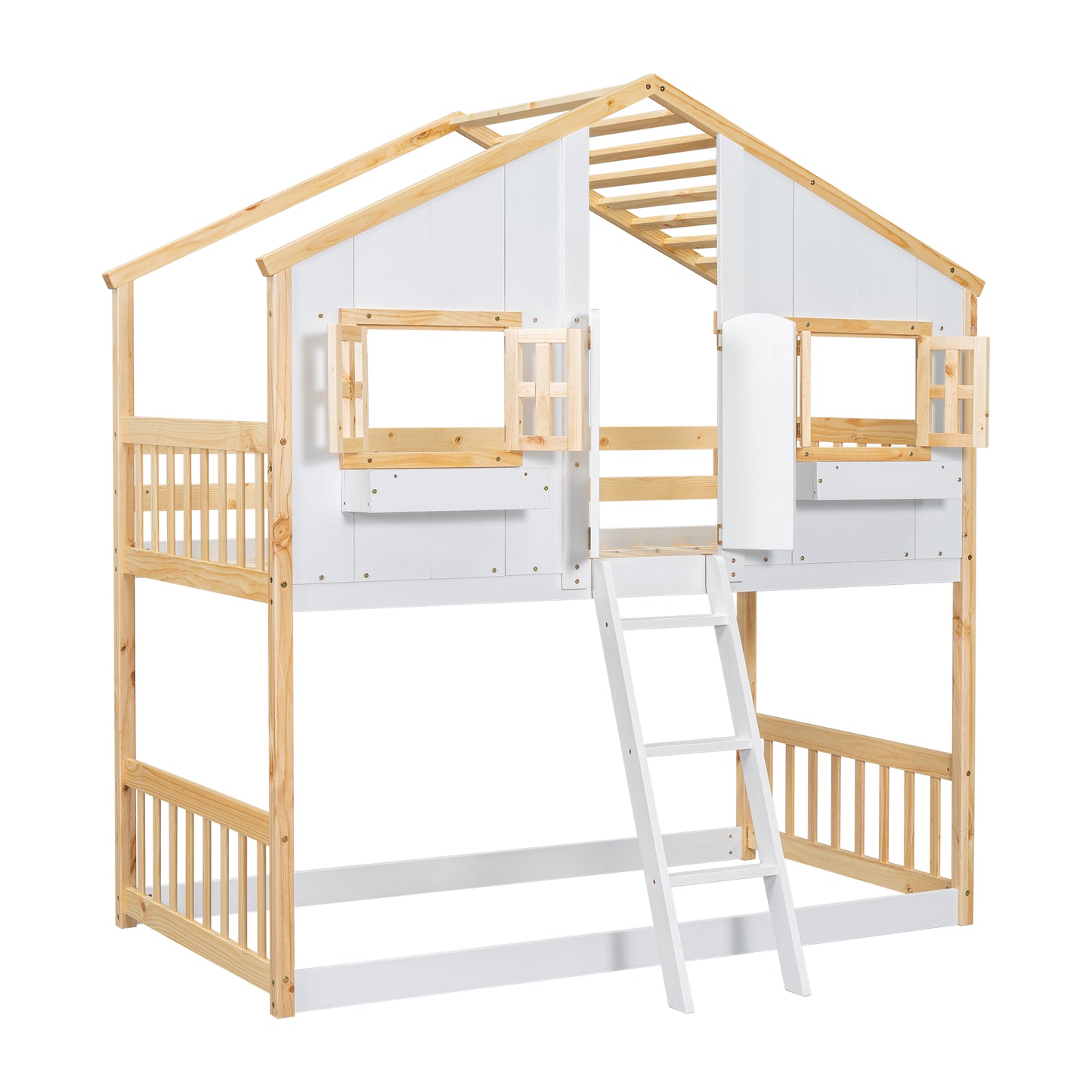 Twin over Twin House Bunk Bed with Roof Design