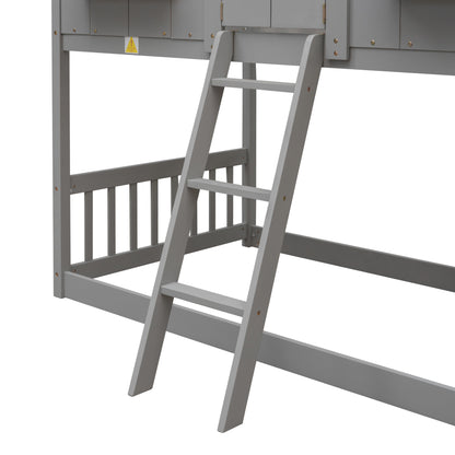 Twin over Twin House Bunk Bed with Roof Design