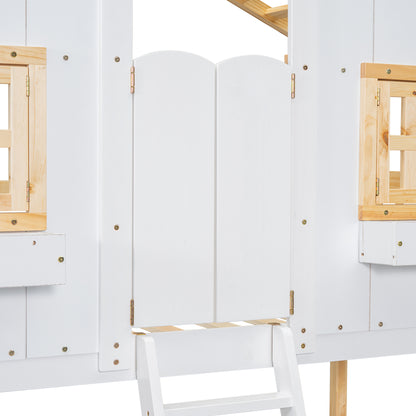 Twin over Twin House Bunk Bed with Roof Design