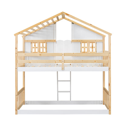 Twin over Twin House Bunk Bed with Roof Design