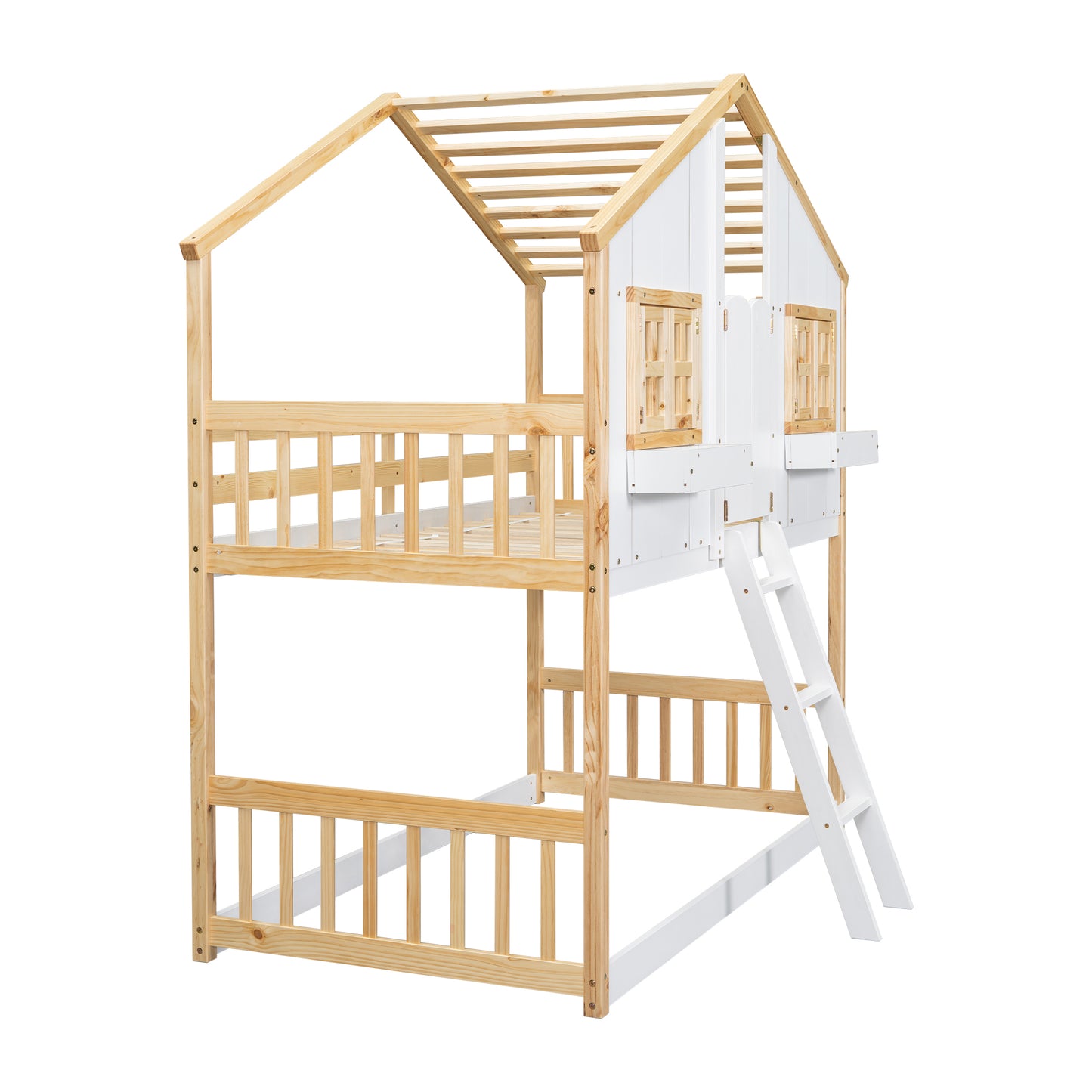 Twin over Twin House Bunk Bed with Roof Design