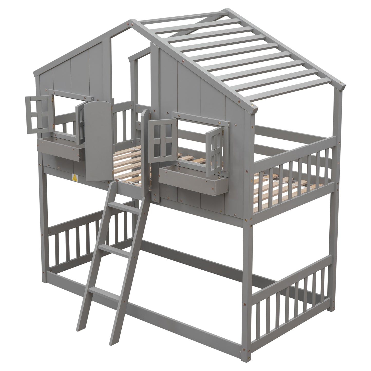 Twin over Twin House Bunk Bed with Roof Design