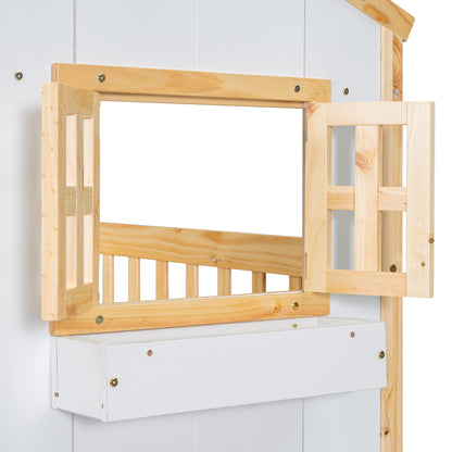 Twin over Twin House Bunk Bed with Roof Design