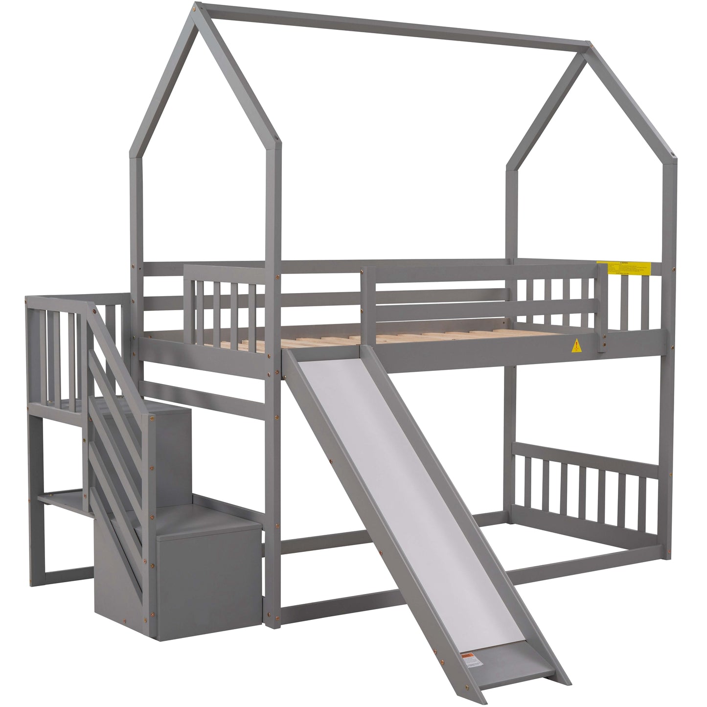 Twin House Bunk Bed with Convertible Slide Design