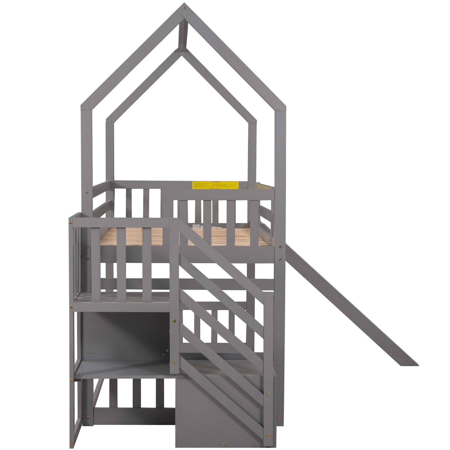 Twin House Bunk Bed with Convertible Slide Design