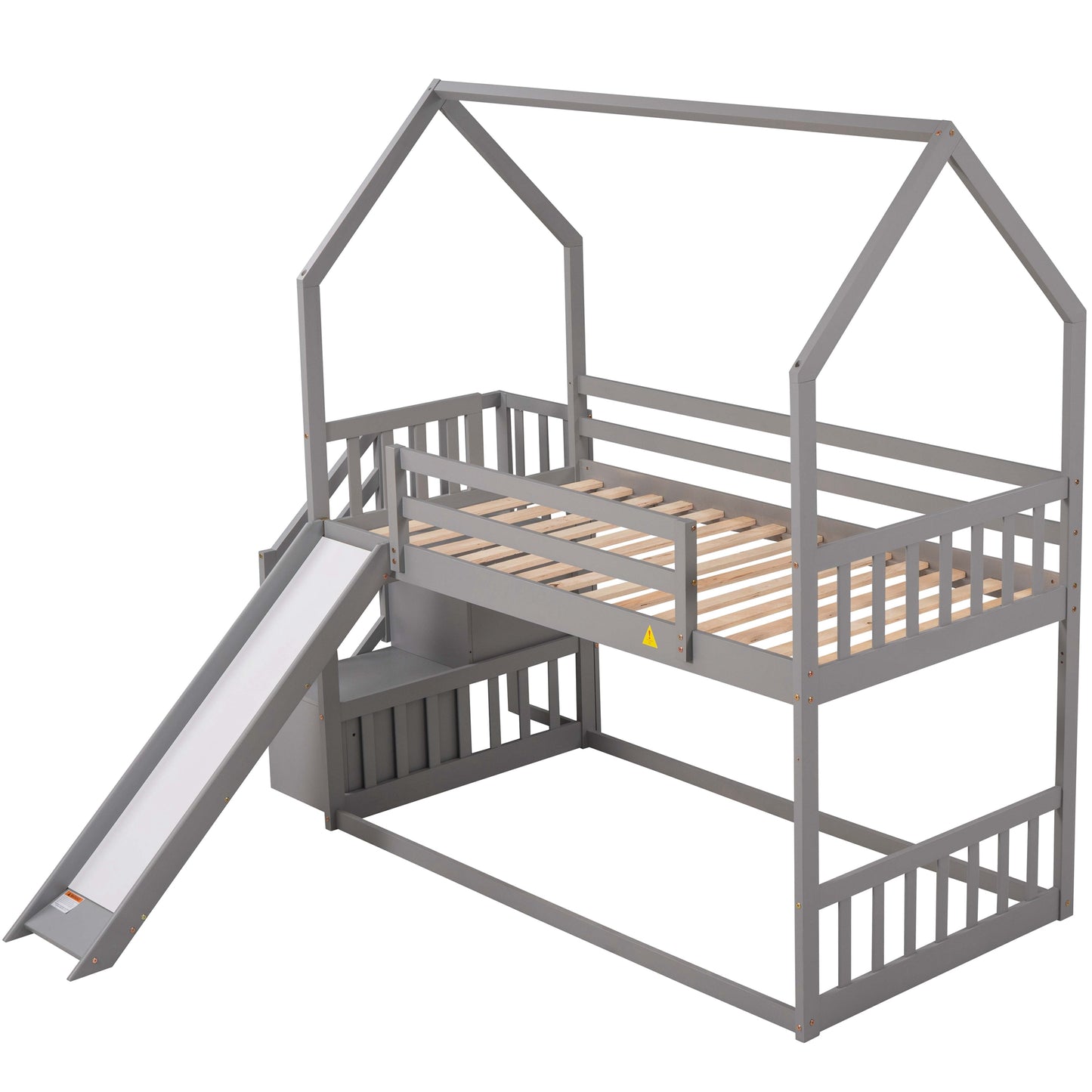 Twin House Bunk Bed with Convertible Slide Design